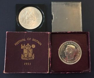 1951 & 1953 Uk Five Shillings Coins Festival Of Britain Uncirculated