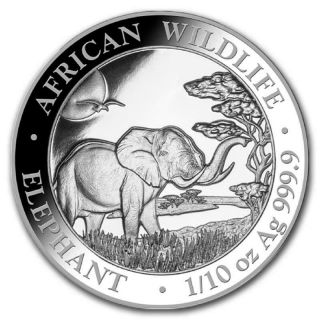 2019 1/10 Oz Somalia Silver Elephant Coin (bu)