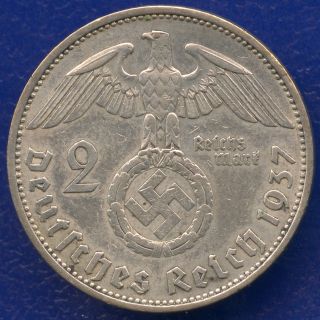 Swastika 2 Reichsmark Silver Ww2.  The Real Coin,  No Fakes Nazi