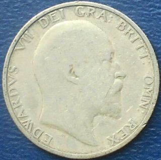 . 925 Silver 1904 Great Britain Shilling Km 800 King Edward Vii Circ 818