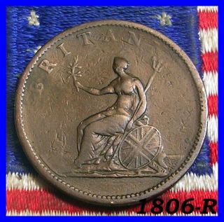 1806 George Iii Half Penny Colonial Daysof Old American Revolutionary War Coin