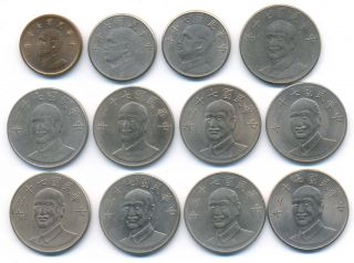 Taiwan Republic Of China Set Of 12 Coins 1,  5,  10 Yuan Year 70 - 73 1981 - 1984