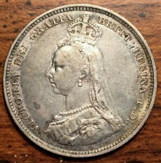 1887 Silver Great Britain One 1 Shilling Queen Victoria Jubilee Head Coin Xf