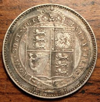 1887 Silver Great Britain One 1 Shilling Queen Victoria Jubilee Head Coin XF 2