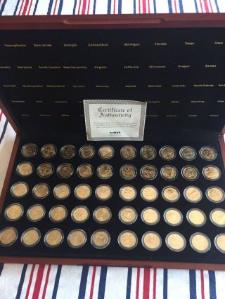 24k Gold Plated Set Of 50 Us State Quarters 1999 - 2008 P & D In Wooden Display