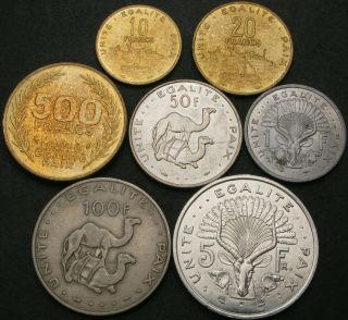 Djibouti 1,  2,  5,  10,  20,  50,  100,  500 Francs 1977/1991/1996 - 8 Coins - 956 ¤