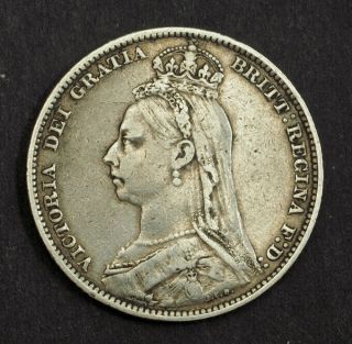 1889,  Great Britain,  Queen Victoria.  Silver Shilling Coin.  Vf