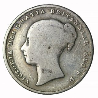 1839 No W.  W.  Great Britain Silver Shilling Queen Victoria Coin Km 734.  1