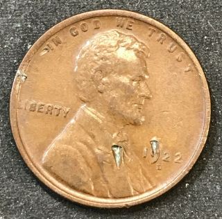 1922 D Lincoln Penny Cent Fine,  Semi Key Date Stabbed