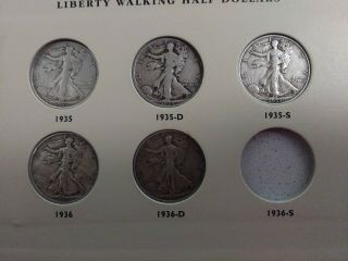 (5) Walking Liberty Half Dollars,  1935,  35d,  35s,  36,  36 D.  Vf - Ef.  Coins