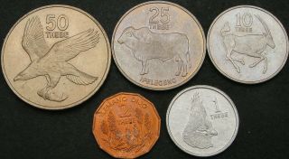 Botswana 1,  2,  10,  25,  50 Thebe 1976/1981/1984 - 5 Coins - 892 ¤