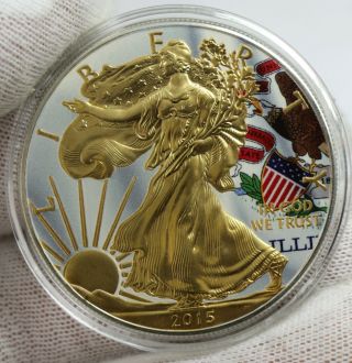 2015 Illinois U.  S.  State Flags 24k Gold Gilded & Colorized Silver Eagle