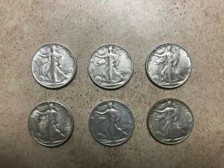 1941,  42,  43,  44,  45 & 47 Silver Walking Liberty 6 Coin Mixed Date All Look