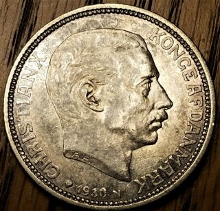 1930 Denmark 2 Kroner Toned Xfine Silver Coin 60th Birthday Of King Christian X