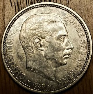 1930 Denmark 2 Kroner Toned XFine Silver Coin 60th Birthday of King Christian X 2