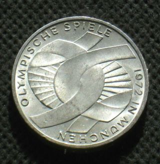 Big Silver Commemorative 10 Mark 1972 G Coin Of Germany Olympic Games Munich Ag