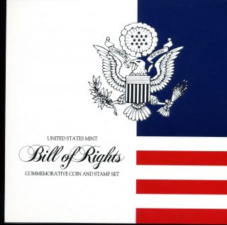 1993 The Bill Of Rights Proof Commemorative Silver Half Dollar Coin & Stamp Set
