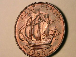 1950 Great Britain 1/2 Penny Choice Bu Half Pence British Uk King George Vi Coin