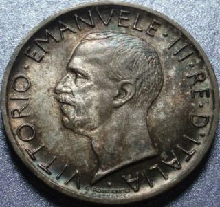 1927 Kingdom Of Italy Beautifully Toned Silver 5 Lira Rome