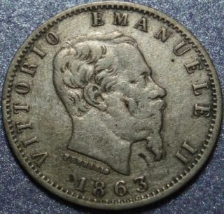 1863 Early Kingdom Of Italy " 20 Centesimi " Milan 1st King Vittorio Emanuele