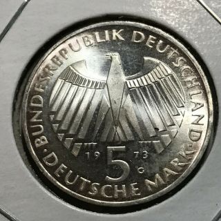 1973 - G Germany Silver 5 Mark Brilliant Uncirculated Coin