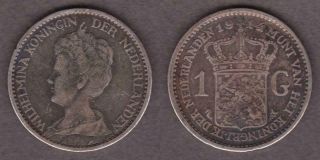 1914 Netherlands Silver 1 Gulden Queen Wilhelmina - - - Fscy