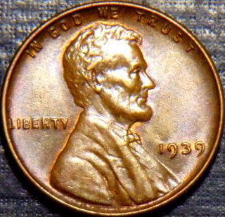 Rare 1939 - P Lincoln Cent Br/ Full Wheat Lines,  Rich Brown Toning Lqqk
