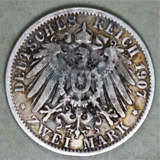 Germany - Prussia 1907 - A 2 Mark Silver Coin