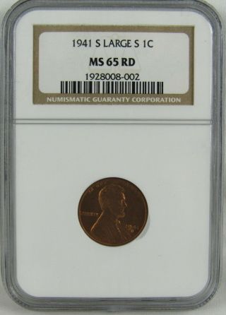 1941 - S Large " S " Lincoln Cent Ngc Ms65rd