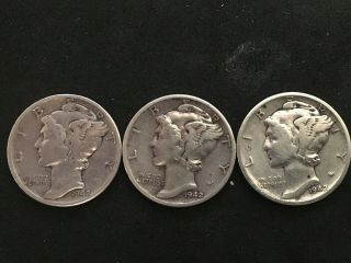 3 1942 - P Silver Mercury Dimes