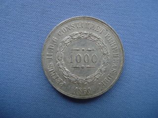 1860 Brazil - 1000 Réis - Pedro Ii - Silver Coin - I4545