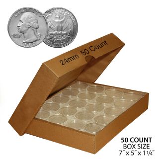 50 Quarter Direct - Fit Airtight 24mm Coin Capsule Holder Quarters Qty: 50 W/ Box