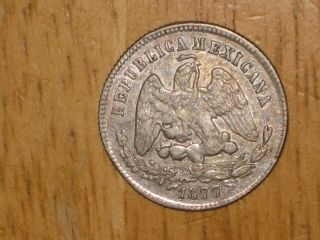 Mexico 1877 Zss Silver 25 Centavos Coin Very Fine