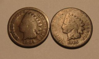 1864 No L & 1865 Indian Head Cent Penny - Mixed - 30su - 2