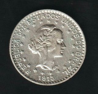 Brazil 1000 Reis 1913,  Silver Very