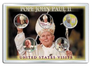 Pope John Paul Ii Visits To Usa Colorized U.  S.  Statehood Quarters 5 - Coin Set