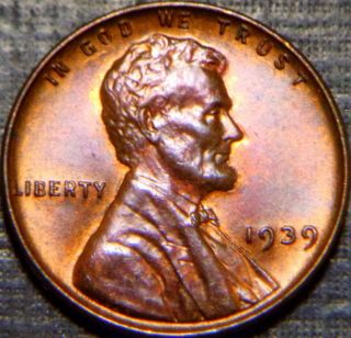 Rare 1939 - P Lincoln Cent Br/ Full Wheat Lines,  Rich Rainbow Toning Lqqk