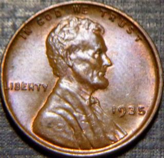 Rare 1935 - P Lincoln Cent Br/ Full Wheat Lines,  Rich Rainbow Toning Lqqk