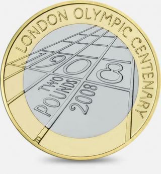 Uk 2008 Two Pounds (£2) London Olympic Centenary 1908 Proof Silver Coin