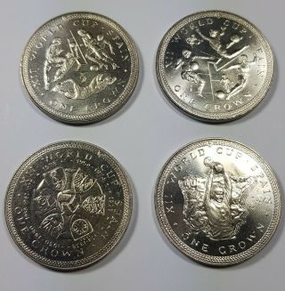 1982 Isle Of Man,  Complete Set Of 4 Crown,  Spain Xii World Cup,  Football,  Unc