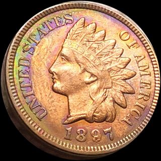1897 Indian Head Penny Closely Uncirculated Rainbow Color Copper Philly Coin Nr