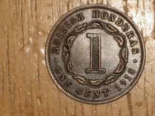 British Honduras 1918 Cent Coin Very Fine