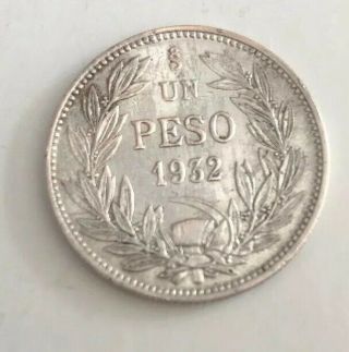 1932 Chile 1 Peso Silver Foreign Coin