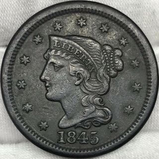 1845 1c Braided Hair Large Cent || Great Looking Early Us Copper,  Quality Coin