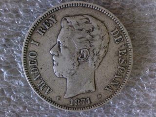 Amadeo I • King EspaŃa 1871 D.  E.  M.  (1874) Silver 5 Pesetas