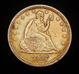 1857 Seated Liberty Quarter - Nicely Detailed Strong Vf / Xf Coin