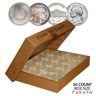 50 Nickel Direct - Fit Airtight 21mm Coin Capsule Holder Nickels (qty: 50) W/ Box