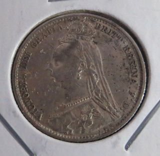 1892 Great Britain Sixpence,  Queen Victoria Old Silver Coin 3