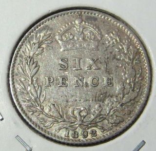 1892 Great Britain Sixpence,  Queen Victoria Old Silver Coin 4