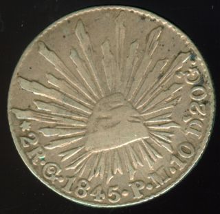 1845 Go P M Mexico Silver 2 Reales